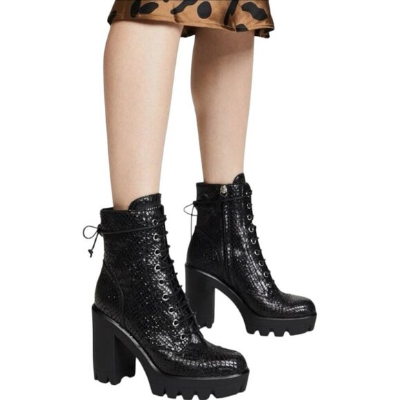 Giuseppe Zanotti Gintonic Black Snake Embossed Leather Combat Platform Boots 7.5 - Picture 2 of 16